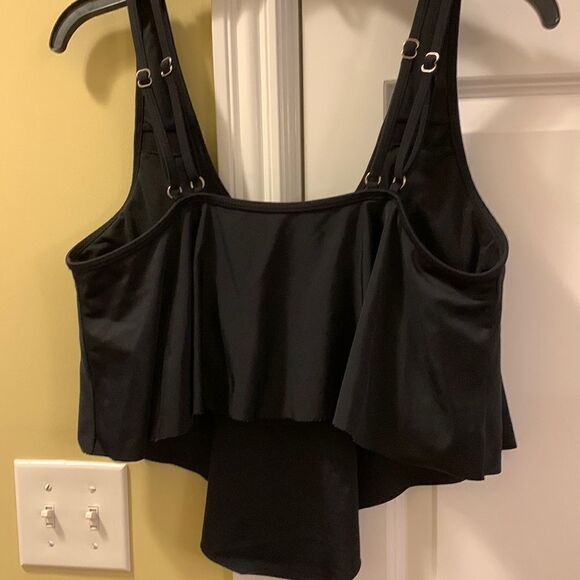 Size XXL black ruffle bikini top & high waist bottom with side ruching - Picture 4 of 10